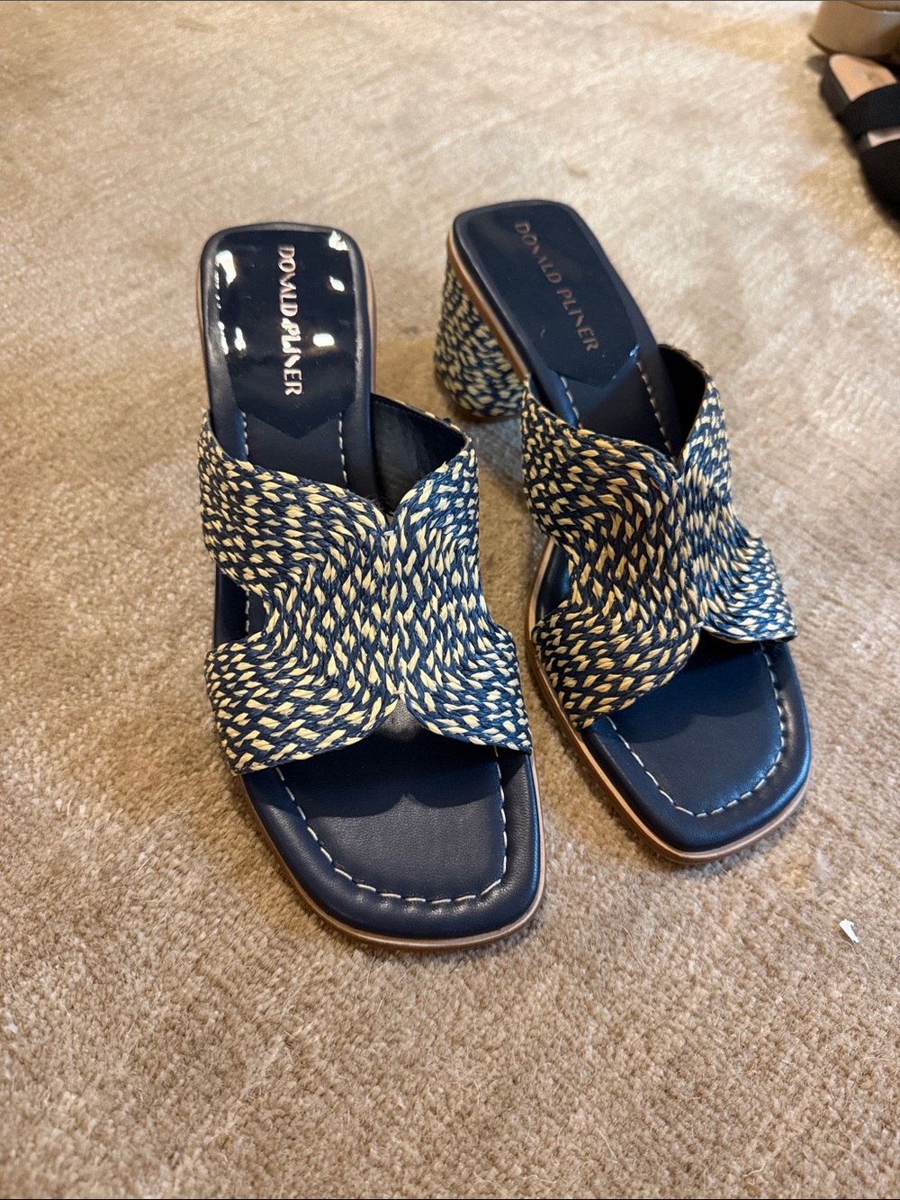 Donald Pliner Navy & Cream Braided Mule Heels